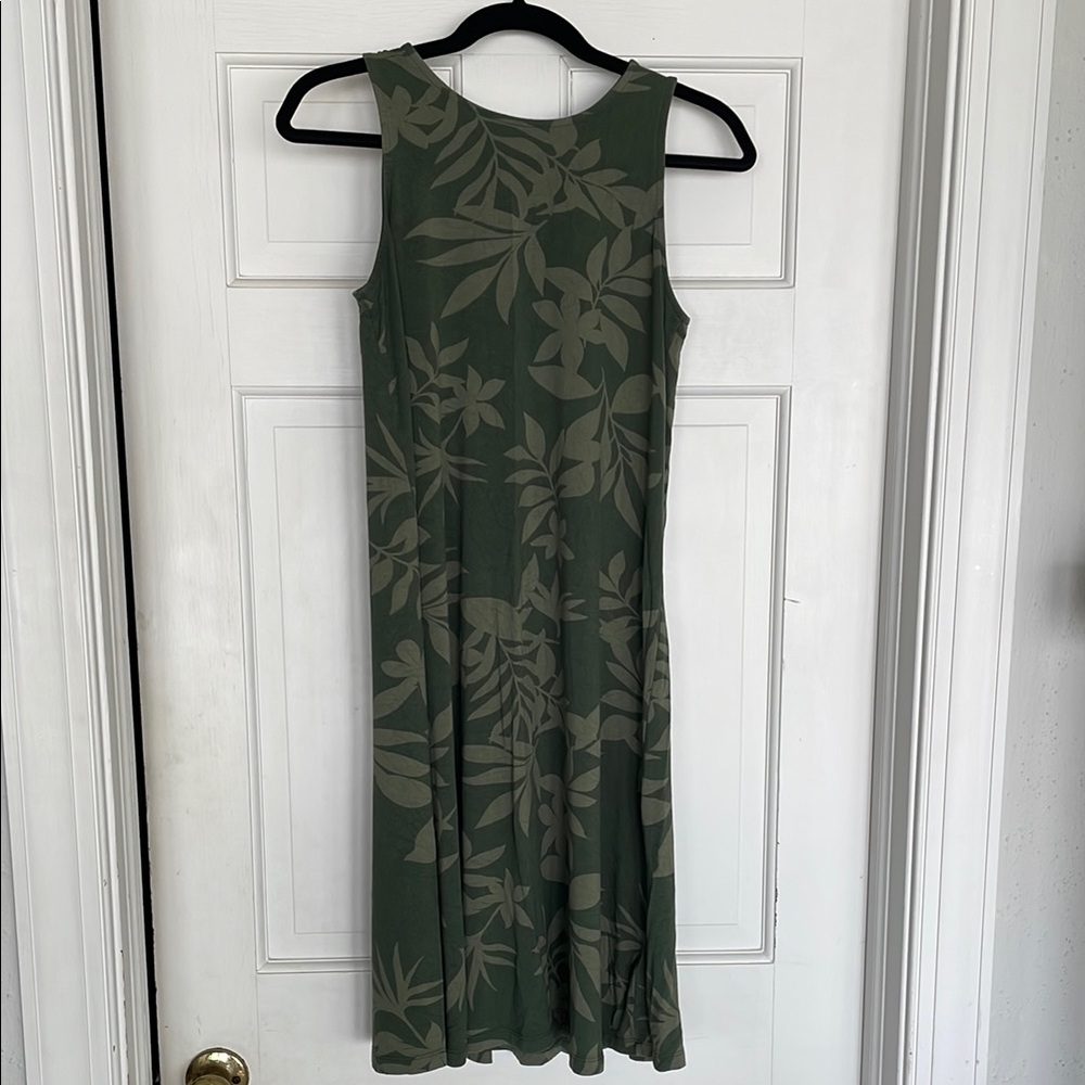 Floral Olive Green Sleeveless Swing Dress